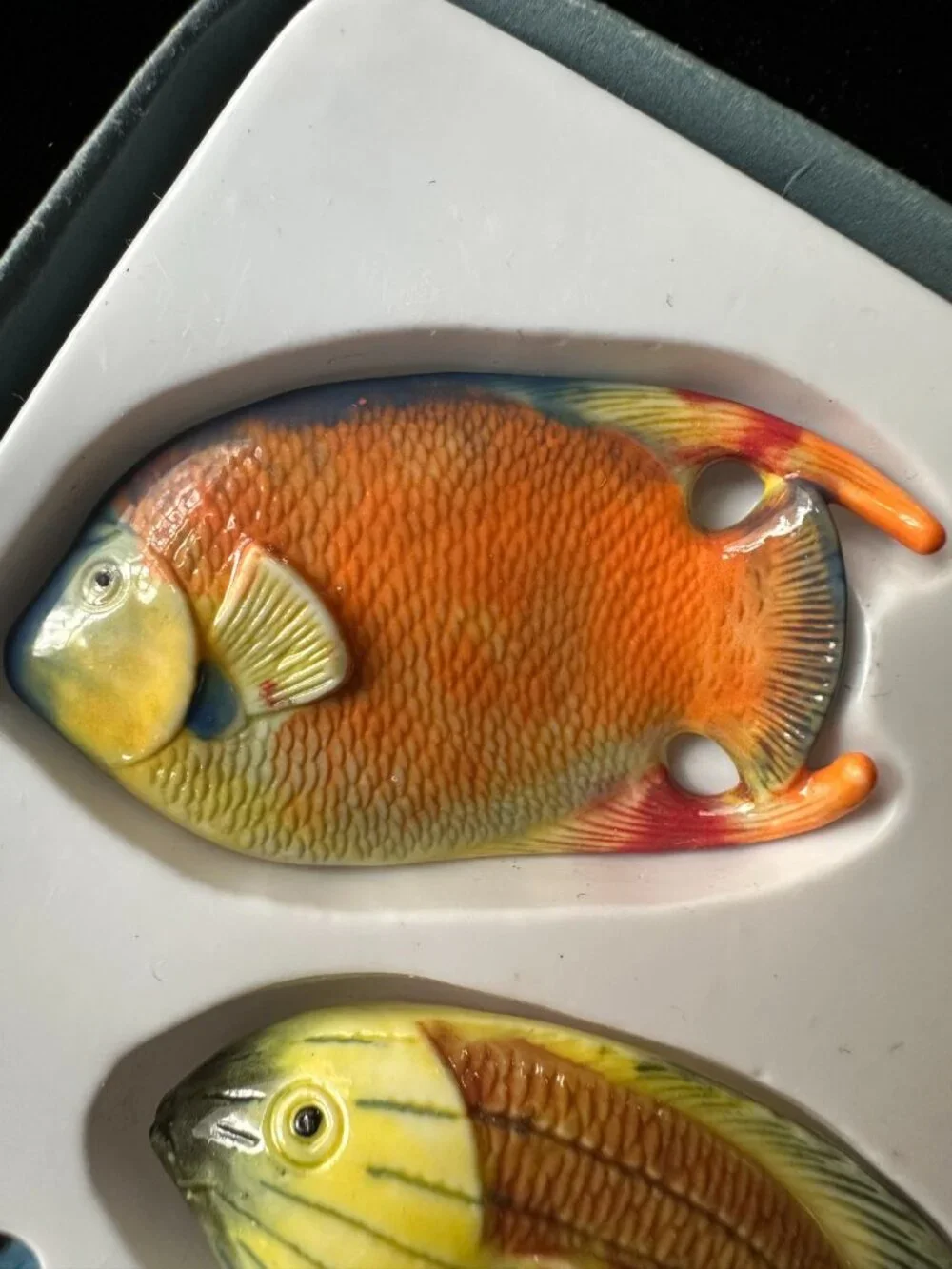 Vintage Porcelain Fish Chopstick Rests Set of 5 Tropical Fish Table Decor